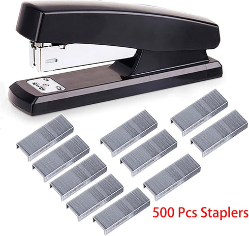 Desktop Staples, 4.8 Inch Labor Saving Black Stapler for 20 Sheets Capacity with 500 Pcs No.12 Staples (Black)...