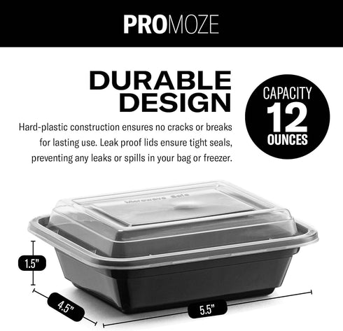 50-Pack Reusable Meal Prep Containers Microwave Safe Food Storage Containers with Lids, 12 OZ - 1 Compartment Take Out Disposable Plastic Bento Lu...