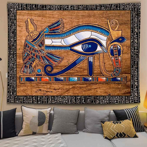 Ine Ive Egyptian Horus Eye Tapestry Ancient Egyptian Gods Pharaohs Hieroglyphic Tapestries Flannel 80x60inch for Living Room and Bedroom Decoratio...
