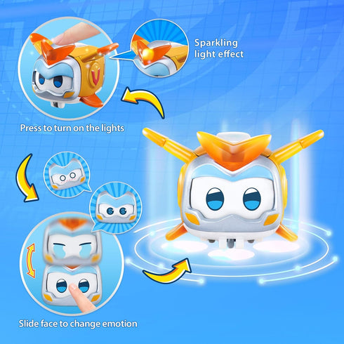 Super Wings Super Pets 4-Pack Collection Super Pets Jerome, Golden Boy, Shine, Ellie, Vehicle Action Figure, with Light Effect and Change Emotion ...