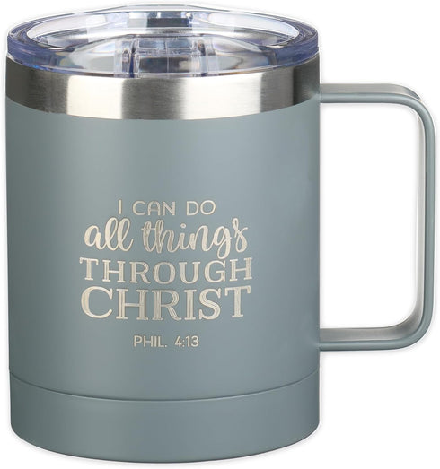 Christian Art Gifts Stainless Steel Double Wall Vacuum Insulated Camp Style Travel Mug 11 oz Gray Coffee Mug with Lid and Handle for Men and Women...