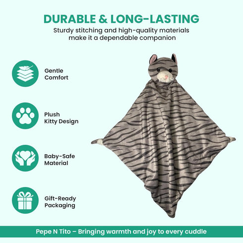 Security Blanket - 18" Tall Soft Fleece Blanky for Boys & Girls - Soothing Baby Blanket With Plush Stuffed Animal Kitty Cat...