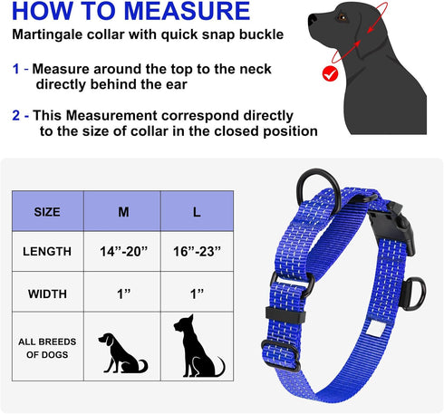 Martingale Dog Collars, Adjustable Reflective Nylon Dog Collar for Training Dogs, No Pull Dog Choker Collar for Medium Large Dogs (L, Navy Blue)...