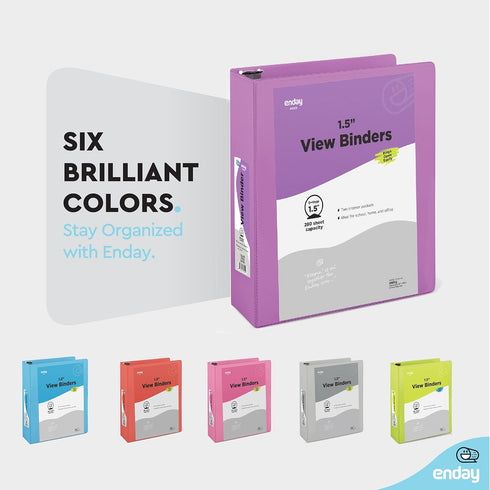 3 Ring Binder 1.5 Inch Purple, 1 ½ inch Binder Clear View Cover with 2 Inside Pockets, Colored School Supplies Office and Home – by Enday...