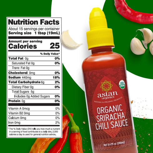 Asian Organics Sriracha Hot Chili Sauce - Organic Sriracha Sauce - USDA Certified 100% Asian Hot Sauce, No MSG, Non-GMO, Gluten Free Organic Hot S...