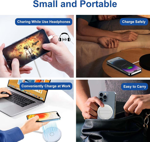 15W Magnetic Wireless Charger with Kickstand for iPhone 15/14/13/12 Series, Airpods 3, Magsafe Wireless Fast Charging Pad for Samsung Galaxy S24 S...