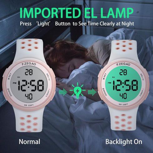 Digital Watch Womens Mens, 100M Waterproof Watch for Swimming Soft Double Injected Silicone Band, Unisex Sport Watches with Stopwatch Alarm Countd...