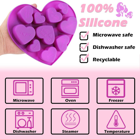 Patelai 4 Pieces Conversation Heart Molds Mixed Size 40 Holes Valentine's Day Heart Shaped Silicone Molds Non Stick for Chocolate Fondant Jelly Pu...