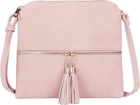SG SUGU Lightweight Medium Crossbody Bag Shoulder Bag with Tassel and Zipper Pocket...