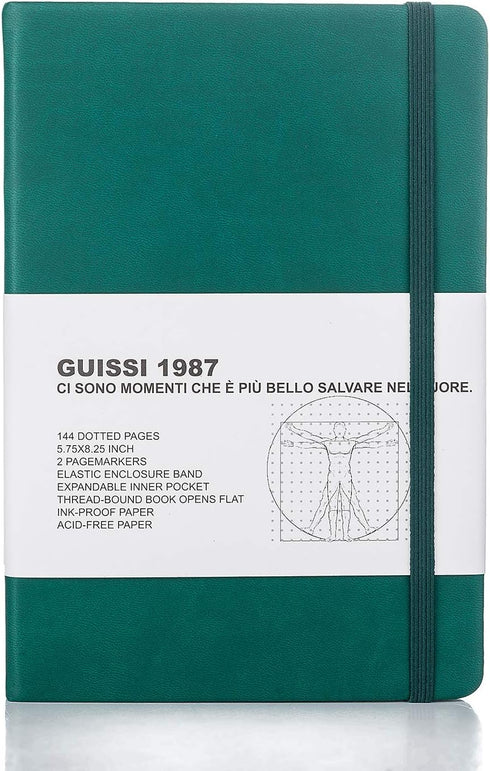 Classic Dotted Grid Bullet Notebook Journal Dot Hard Cover A5 Premium 80gsm Thick Acid-Free Paper with Fine Inner Pocket Faux Leather Office Schoo...