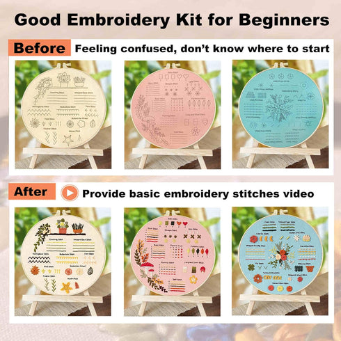 KLOSN 3 Sets Embroidery Kit for Beginners Adults with Stamped Flower Patterns, Needlepoint Kits for Adults, Cross Stitch Kits for Beginner kids in...