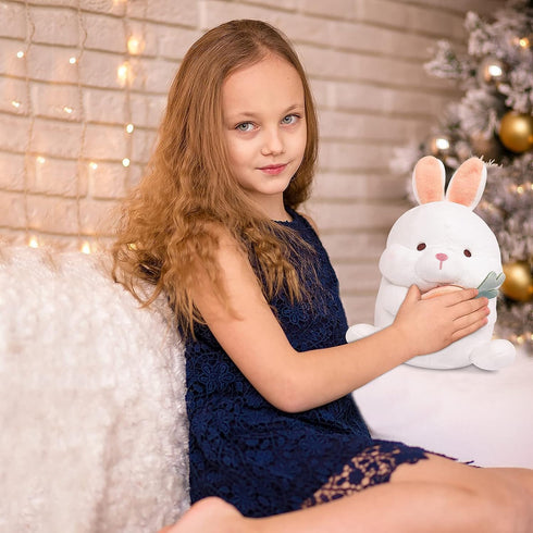 Easter Bunny Plush Toy Stuffed Rabbit Toy Sitting Short Ear Rabbit Animal Plush Doll with Carrot Realistic Bunny Decor Cuddly Cartoon Doll for Kid...