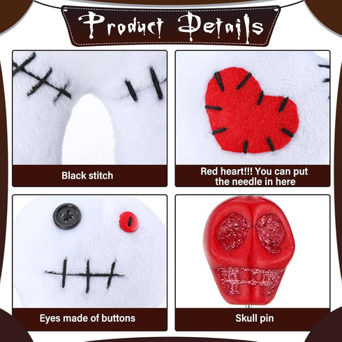 Kathfly 8 Pcs Voodoo Doll Set Include Horror Doll, 7 Pcs Skull Pins Ghost Doll Soft Revenge Dammit Creepy Dolls Pin Holder Voodoo Toys Resin Metal...
