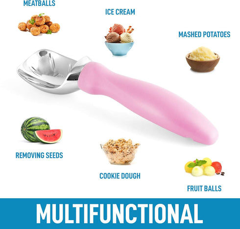 Zulay Ice Cream Scoop With Soft Easy Grip Handle - Ice Cream Scooper With Built-in Lid Opener - Heavy Duty Icecream Scoop With Non-Slip Handle For...