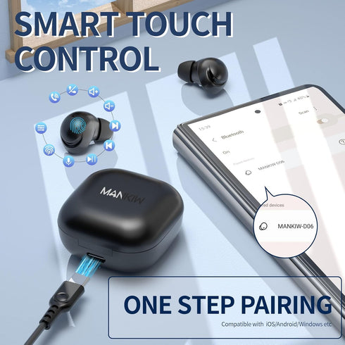 MANKIW Wireless Earbuds for Android, wireless earbuds bluetooth 5.3 headphones Stereo Bass LED Display in Ear Earphones 32H Playtime Waterproof Ea...