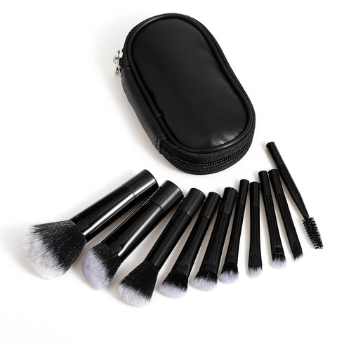 10 Pcs Travel Makeup Brush Set Mini Makeup Brushes Travel Size With Pack Portable Small Eyeshadow Eye Lipstick Foundation Brush Shadow Contour Blu...
