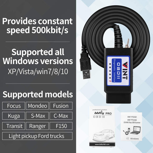 OBD2 Adapter FORSCans VINT-TT55502 ELMconfig ELM327 Modified VINTscan for All Windows Compatible with Ford Cars F150 F250 and Light Pickup Truck S...