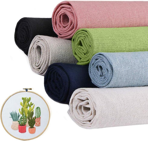 MWELLEWM 7 Pcs/Set Linen Cloth Needlework Fabric Solid Colour Cloth Garments Crafts Accessories Square Embroidery Cloth (50 * 50CM)…...