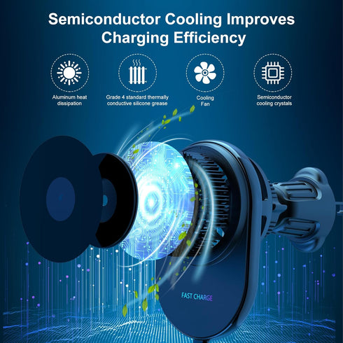 Wireless Car Charger Mount for iPhone Magnetic with Semiconductor Cooling Charger Magnet Mount for Fast Charging Magnetic Phone Car Mount Compatib...