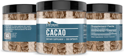 Earthborn Elements Cacao (Cocoa) 200 Capsules, Pure & Undiluted, No Additives...