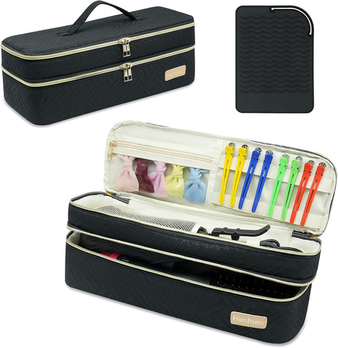 Double-layer Hair Tools Travel Bag with Heat Resistant Mat for Revlon One-Step Hair Dryer, Water Resistant Carrying Case for Shark Flexstyle and D...