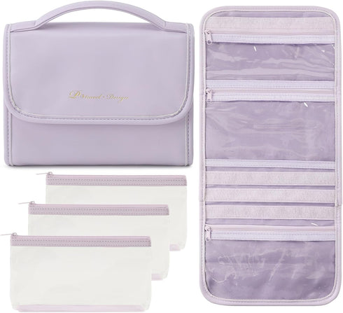 6-in-1 Roll-up Makeup Bag with 3 Detachable PVC Zip Pouches, Clear TSA Approved Travel Toiletry Bag Organizer for Cosmetics, First Aid, Medicine, ...