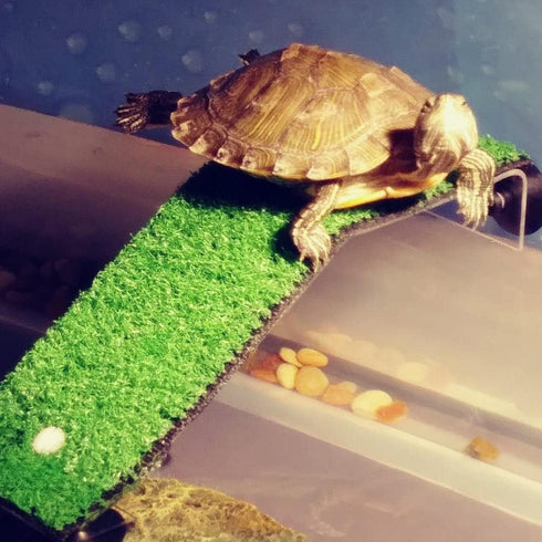 YXQ Turtle Basking Platform Aquarium Tortoise Climbing Lawn Ladder Resting Terrace Fake Grass Ramp for Turtle Tank Crab Reptile...