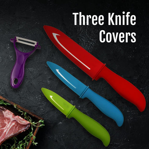 Vos Ceramic Knife Set with Peeler, Ceramic Knives Set For Kitchen, Ultra Sharp Kitchen Knife Set with Covers, 3" 4" 6" Paring, Utility & Chef Knif...