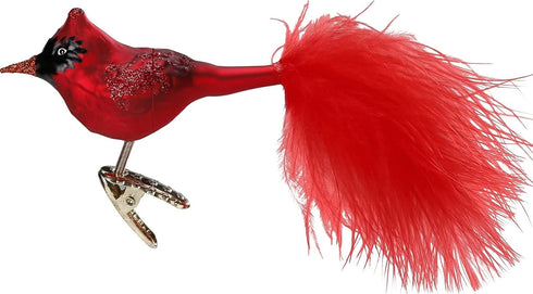 Inge Glas Bird Clip-On Crimson Cardinal 1-042-12 IGM German Glass Christmas Ornament...