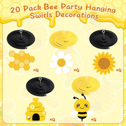 20PCS Bumble Bee Hanging Swirl Decorations, Bee Party Hanging Swirls Foil Ceiling Streamers Honey Bee Themed Party Supplies for Kids Birthday Baby...