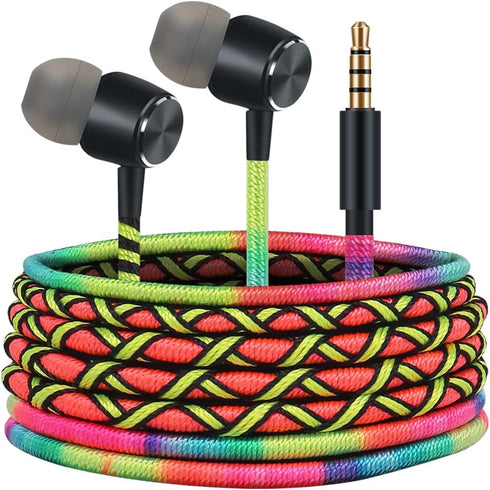 URIZONS Colorful Pretty in-Ear Earbuds Headphones - 3.5mm with Microphone for iPhone iPad iPod Mac Laptop Tablets Android Smartphones Fabric Braid...