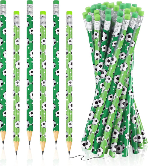 36 Pieces Soccer Pencils Soccer Party Favors Unsharpened Soccer Printed Wooden Pencils with Eraser Sports Themed Fun Drawing Pencils for Soccer Bi...