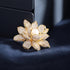 Sparkling Gold Tone Imitated White Pearl Zircon Lotus Flower Brooch Pin Ladies Jewelry...