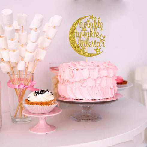 Gold Glitter Twinkle Twinkle Little Star Cake Topper/for Baby Shower/Gender Reveal/Baby 1st Birthday/Pregnancy Announcement Party Decorations...