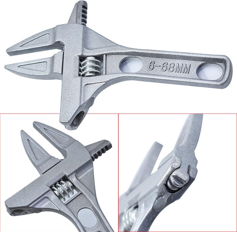 findmall Adjustable Wrench 6-68mm 8-Inch Short Shank Large Openings Wide Jaw Ultra-thin Wrench Lightweight Aluminum Alloy Repair Tools Fits for Ba...