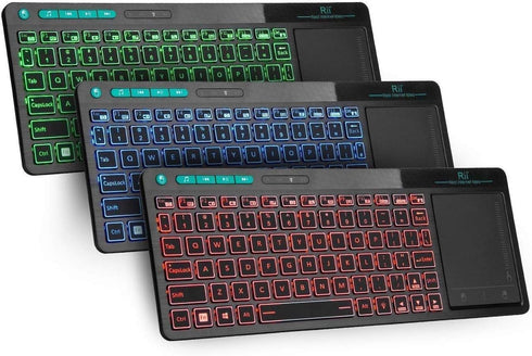 Rii K18 Plus Wireless 3-LED Color Backlit Multimedia Keyboard with Multi-Touch Big Size Trackpad,Rechargable Keyboard for Android TV Box,PC,Smart ...