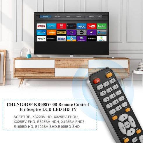 New KR008Y008 Remote Control for Sceptre X322BV-HD X325BV-FHDU X325BV-FHD E328BV-HDH X425BV-FHD3 E165BD-HD E195BV-SHD E195BD-SHD LCD LED HD TV Con...