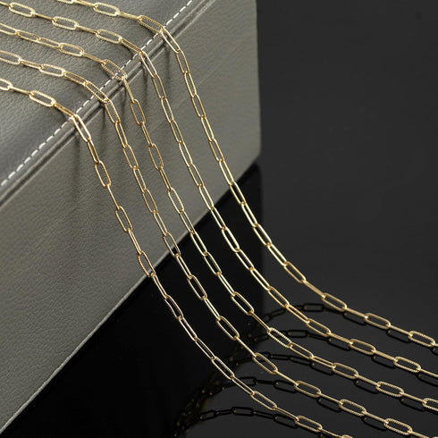 YOUBEIYEE 16.4 Feet Light Gold Embossed Paperclip Chain for Jewelry Making 18K Gold Plated Brass Chain Roll Women Necklace Bracelet DIY Jewelry Su...