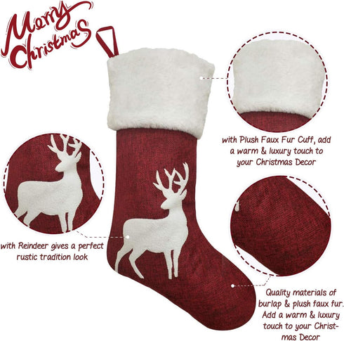 SupMLC Christmas Stockings, 2 Pcs 18 inches Christmas Stockings, Burlap with Large Plush Cuff Stockings, for Family Holiday Xmas Party Decorations...