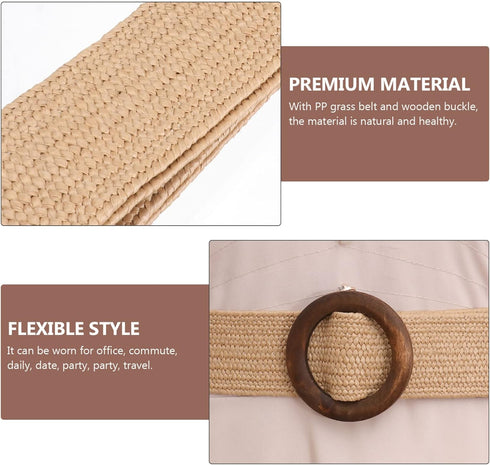 SOIMISS Retro Woven Waist Belt Straw Woven Elastic Stretch Waist Belts Boho Ladies Braided Skinny Dress Belt for Women Pants Dress Decor...