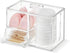 Qtip Holder, Cotton Pads Dispenser with Lid 3 in 1 Cotton Balls Swab Container Clear Acrylic Cosmetic Storage for Bathroom Countertop...