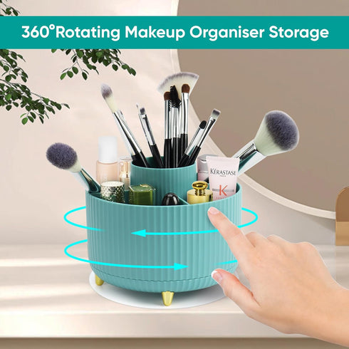 Makeup Brush Holder Organizer with Mat, 5 Slots Lazy Susan Cosmetic Organizers, Skin Care Organizer, 360° Rotating Makeup Organizer for Vanity, Co...