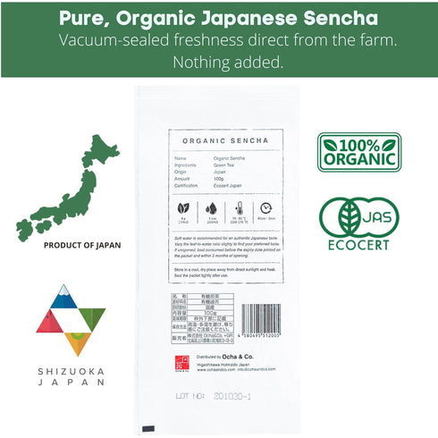 Ocha & Co. Organic Sencha - Loose Leaf Japanese Green Tea - High Grade Sencha Green Tea - Mild, Rich & Refreshing Premium Tea, 100g/3.5oz....