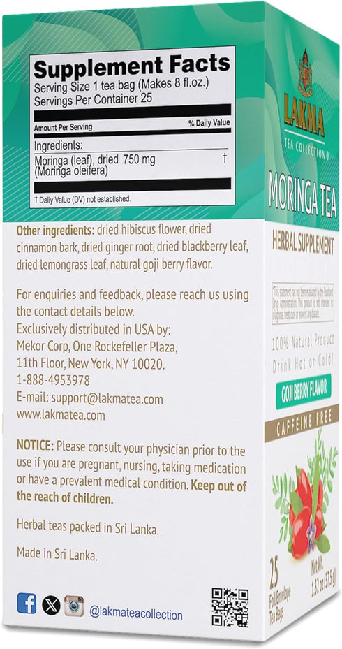 Lakma Moringa Oleifera Tea with Goji Berry - 25 Tea Bags...