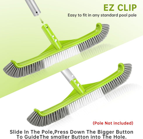 Pool Brush,17.5" Curved Edge Pool Brushes Head for Cleans Pool Swimming Walls, Tiles & Floors, Premium Nylon Bristles with EZ Clips...