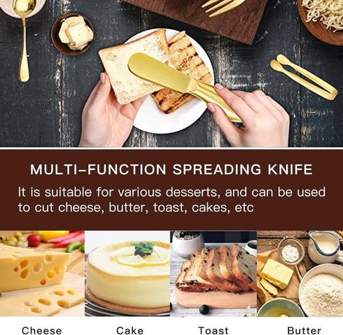 Stainless Steel Butter Knife, 4Pcs Gold Applicator Set for Home Breakfast Use, Deluxe Sandwich Cream Cheese Condiment Knives...