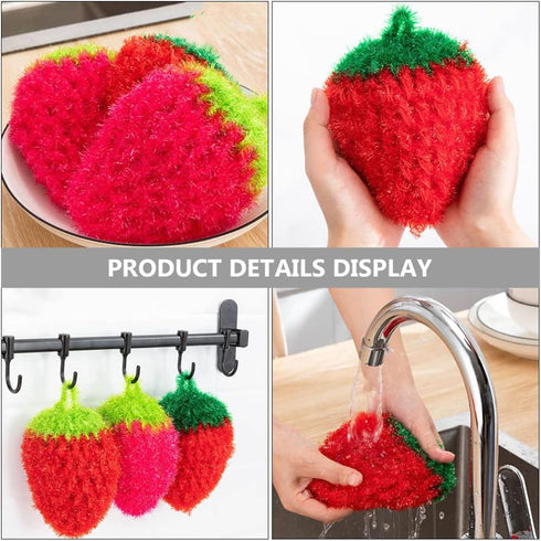 UPKOCH 3Pcs Dish Scrubber Fun Strawberry Shape Dish Sponges Kitchen Dishcloth Super Soft Absorbent Dish Rags for Washing Dishes Cleaning (Red)...