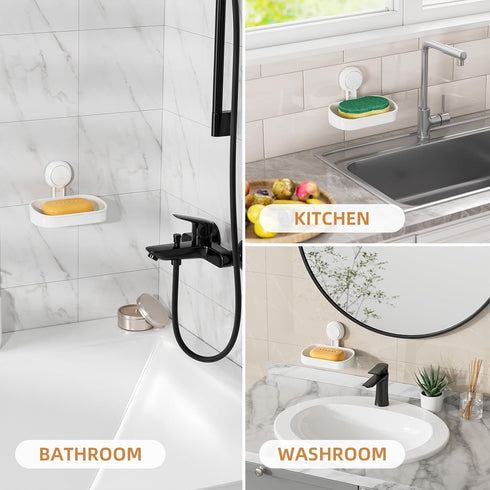 LEVERLOC Soap Dish Holder for Shower Suction Cup Wall Mounted Self Draining NO-Drilling Removable Bar Soap Sponge Holder for Bathroom Bathtub Kitc...