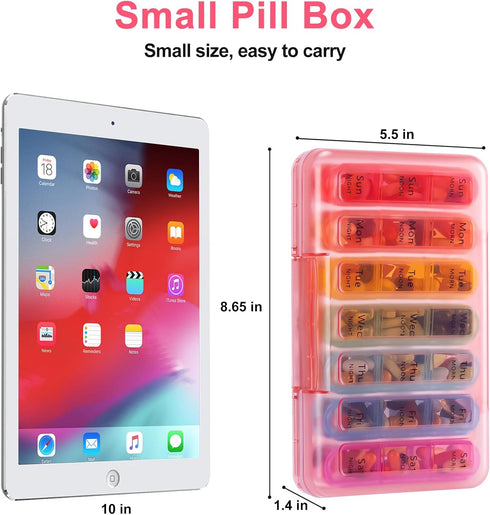 Odaro Pill Organizer 3 Times a Day - Portable Weekly Medicine Box, Waterproof Weekly Medicine Box for Fish Oils, Vitamin, Supplements (Pink)......