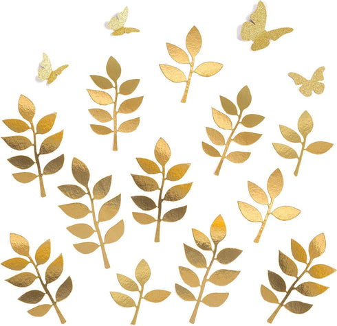 Paper Leaves Set Decor Flower Golden Decorations for Decals Family Tree Photo Wall Crafts Leaf Glitter Butterfly Baby Shower Backdrop Nursery 16pc...